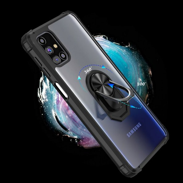 KNY Samsung Galaxy M31S Kılıf Renkli Silikon Kenarlı Yüzüklü Manyetik Mola Kapak Kırmızı - 4
