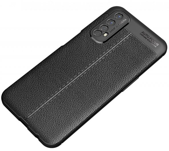 KNY Realme 7 Kılıf Deri Desenli Lux Niss Silikon Lacivert - 4
