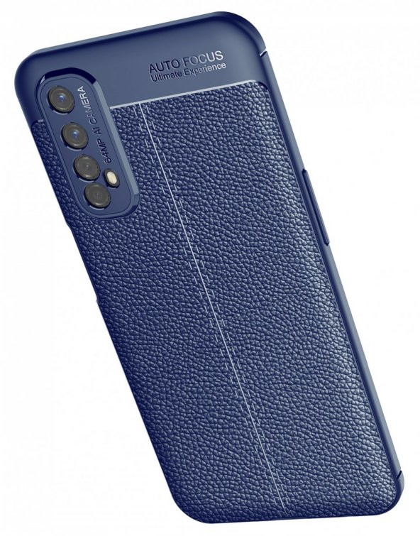 KNY Realme 7 Kılıf Deri Desenli Lux Niss Silikon Lacivert - 5