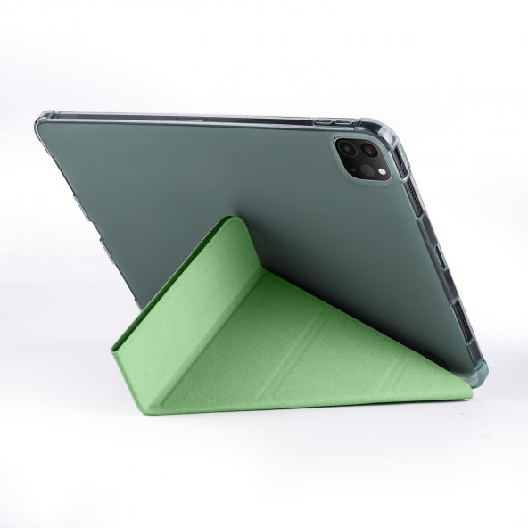 KNY Samsung Galaxy Tab S7 Plus T970 İçin Kalemlikli Standlı Arkası Silikon Trifolding Kılıf Mavi - 4