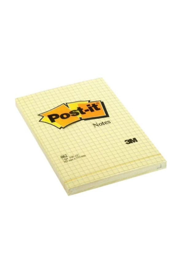 Post-it Yapışkanlı Not Kağıdı Büyük Boy Kareli 100 Yaprak 102x152 Mm Sarı 662