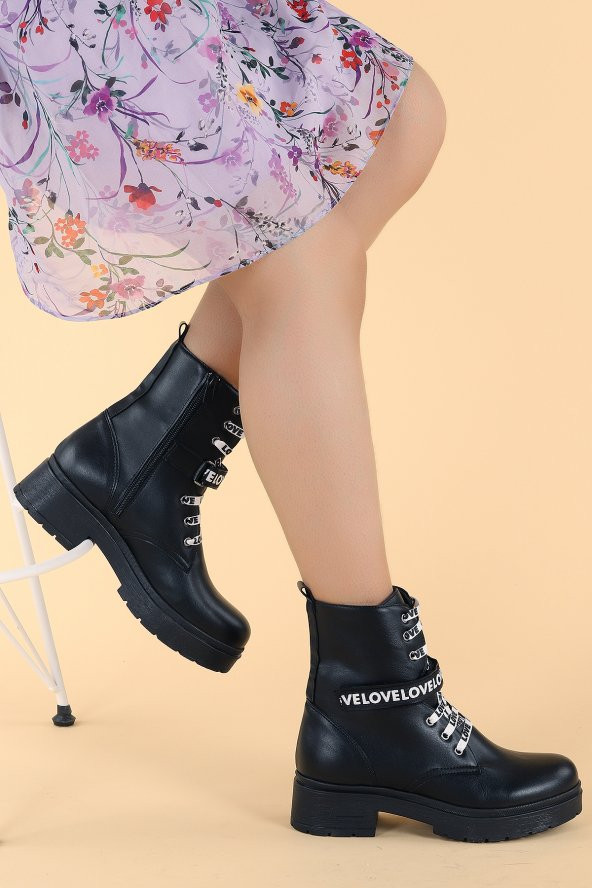 Ayakland 2463-2102 Cilt 4 Cm Topuklu Fermuarlı Termo Kadın Bot Ayakkabı Siyah