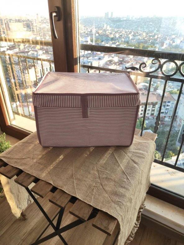 5 ADET - Kapaklı Çok Amaçlı ( Çamaşır-Saklama-Düzenleme vb) Hurç, Kutu - 40x30x26 - Mini Kutu - Pembe - 2