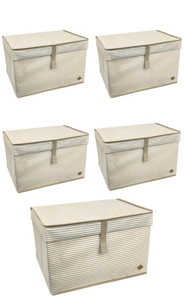 5 Adet - Kapaklı Organizer Maxi Kutu - Çok Amaçlı ( Çamaşır-Saklama-Düzenleme vb.) Maxi Hurç, Kutu 50x40x30 - Maxi Boy Kutu - Kahverengi