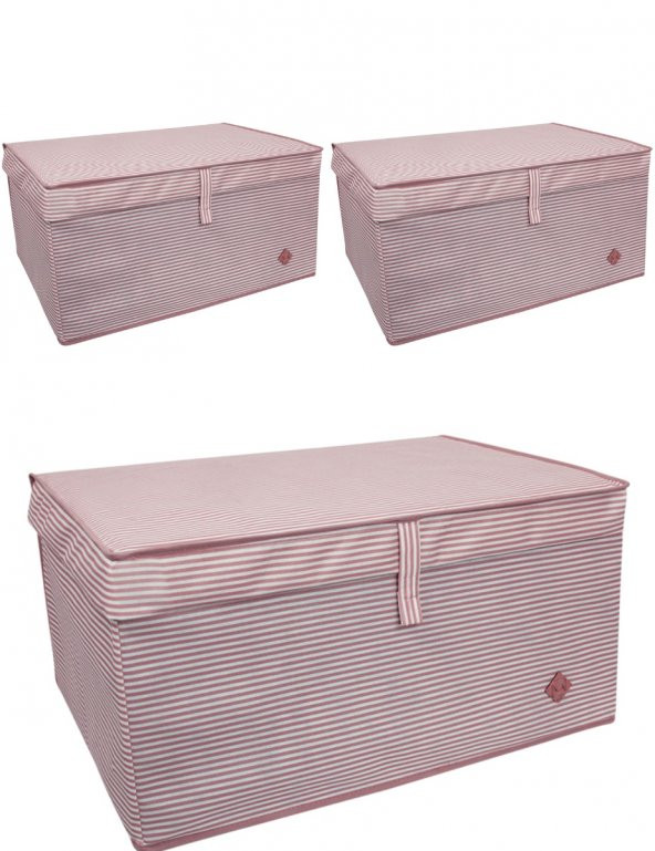 3 Adet - Kapaklı Organizer Mega Plus Kutu - Çok Amaçlı(Çamaşır-Saklama-Düzenleme vb.) Hurç, Kutu 70x40x30 - Mega Plus Boy Hurç/Kutu - Pembe - 1