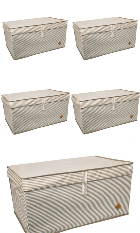 5 Adet - Kapaklı Organizer Mega Plus Kutu - Çok Amaçlı(Çamaşır-Saklama-Düzenleme vb.) Hurç, Kutu 70x40x30 - Mega Plus Boy Hurç/Kutu - Kahverengi