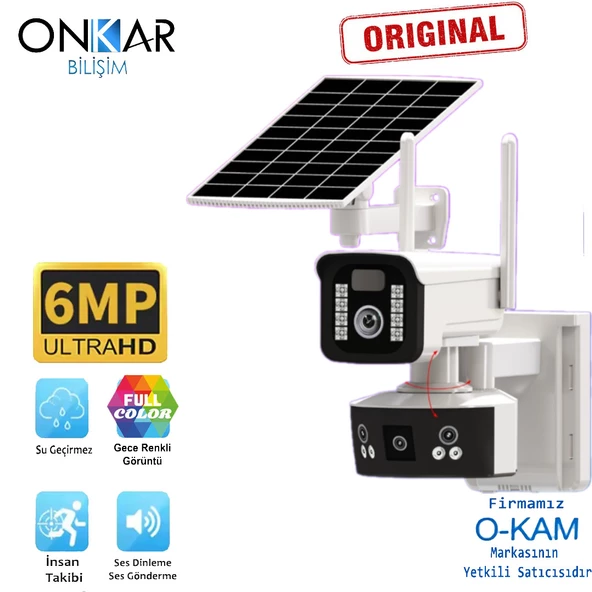 OKAM 3920 6MP 2 KAMERALI 3 EKRANLI SİM KART DESTEKLİ GÜNEŞ ENERJİLİ GÜVENLİK KAMERASI