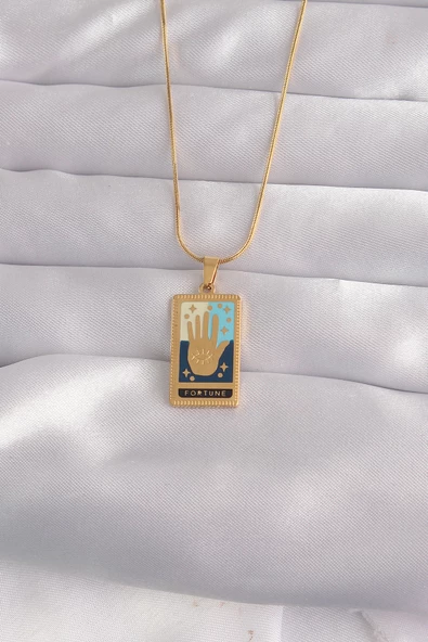 316L Çelik Gold Renk Karışık Mineli El Figür Tarot Kolye - TJ-BKO9035