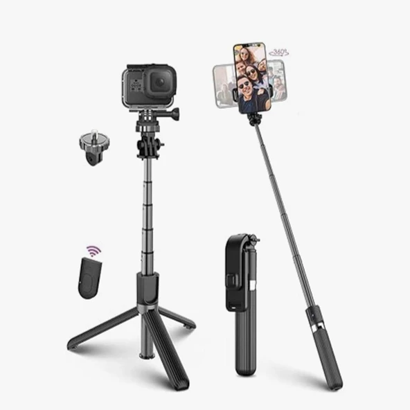 Petinka Selfie Çubuğu 2 'si 1 Arada Fotoğraf Makinası Telefon Takılan 2.2m Uzayan Kumandalı Tripod