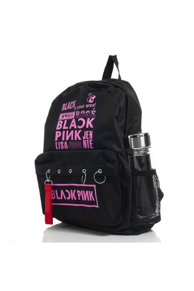 Black Pink Baskılı Laptop Sırt Çantası Piersingli