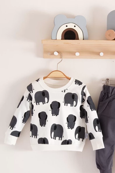 Fil Desenli 2'li % 100 Pamuk Erkek Bebek Takımı - Resim 2