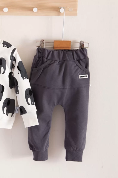 Fil Desenli 2'li % 100 Pamuk Erkek Bebek Takımı - Resim 3