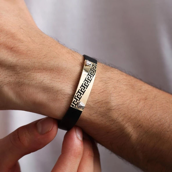 14 Ayar Altın Erkek Bileklik Grek Gösterişli 10 mm - 3