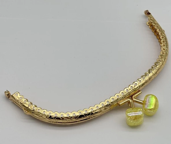 Angel Çanta Aksesuar 15.5 cm Light Gold Oval Cüzdan Çanta Klipsi Bursu Beyaz