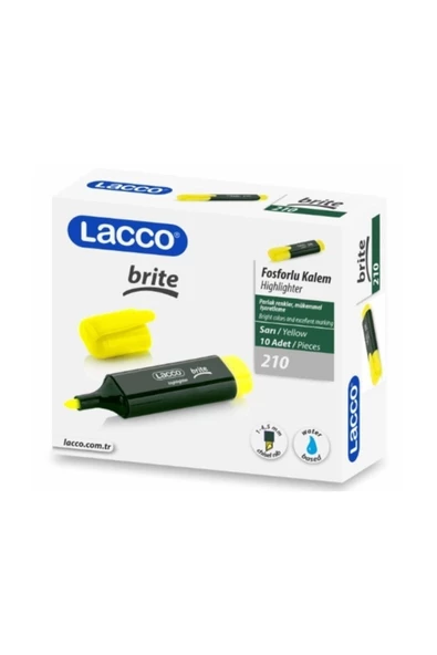 Lacco Brıte 210 Fosforlu Kalem - Sarı 10'lu Kutu ürün görseli 1