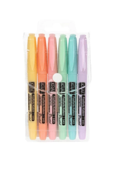 KRAF Pastel Fosforlu Kalem Cep Tipi 6 Renk Set - 3