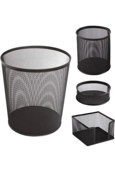 Lider & Nevada Perfore Kalemlik Ataşlık Küp Notluk Çöp Kovası Masa Seti Siyah ürün görseli