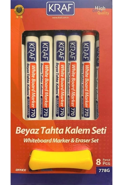 KRAF Beyaz Tahta Kalemi & Silgi Set 8 Li 778g ürün görseli 1
