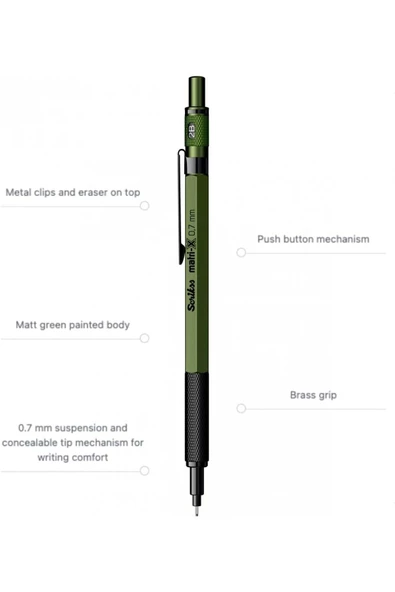 Scrikss Matrix 0.7mm Mekanik Kurşun Kalem Haki- - 3