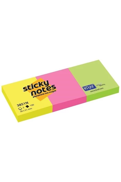 KRAF Yapışkanlı Not Kağıdı 38 X 51 Mm Neon 3851n