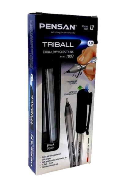Pensan Tükenmez Kalem Triball 1.0 Mm Bilye Uç Siyah 12 Li 1003 - 12'li Paket