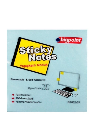 Bigpoint Yapıskanlı Not Kagıdı 75x75 Mavı 100yp ürün görseli