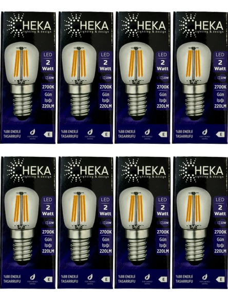 Heka 2W (22W) 2700K (Sarı Işık) E14 Duylu Led Rustik Ampul (8 Adet)