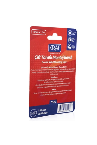 Biz Kırtasiye Kraf Extra Güçlü Çift Taraflı Montaj Bandı 2520 - 4