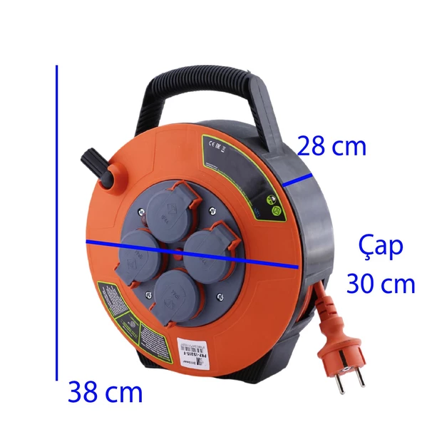 Plastik Kapaklı Mini Makaralı Seyyar 3x1.5 mm CCA Monofaze Uzatma Kablosu 4 Priz TTR Kablo 10 Metre - 2