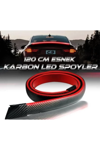 4EVER Karbon Fiber İşlevli Spoiler LED ışık şerit 120cm araba dış arka Spoiler dönüş sinyali fren lambası