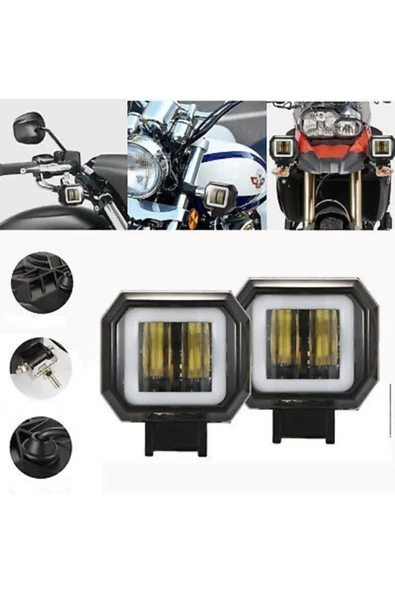 4EVER Motosiklet Atv Utv Kamyon Tekne Sis Farı Beyaz Angelli 2 Adet Sağ Sol Takım Set - 2