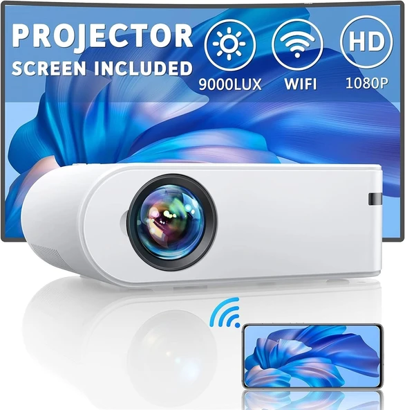 Yaber Ekranlı Mini Projektör, 1080P Full HD 9000L Açık Hava Film Projektörü