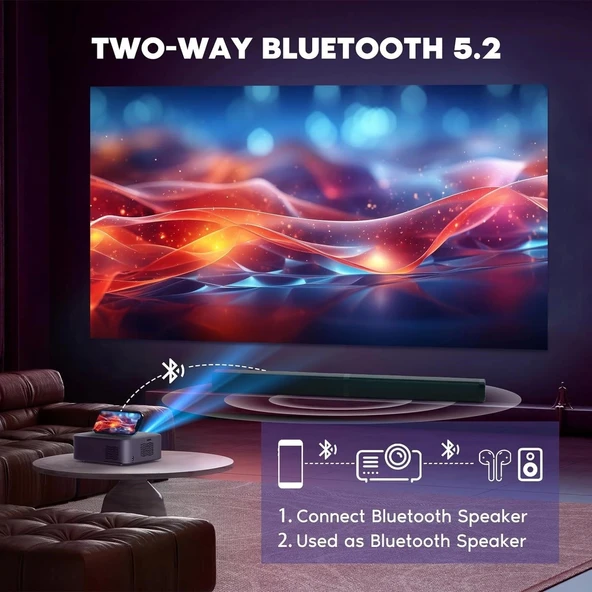 Nisoo 1080P Projektör, 700 ANSI 4K Destekler, WiFi ve Bluetooth - 3