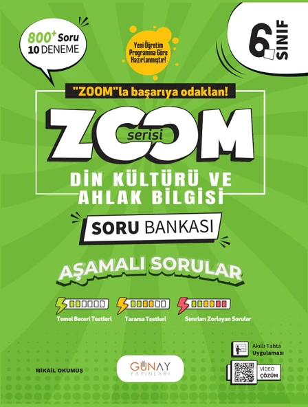 GÜNAY YAYINLARI 6.SINIF ZOOM SERİSİ DİN KÜLTÜRÜ SORU BANKASI ürün görseli