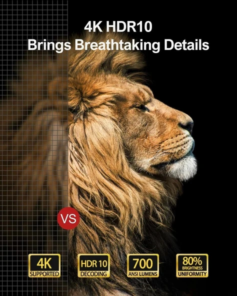 Ultimea Projektör 4K Kod Çözme HDR10, Parlak Kenarlar 700 ANSI Lümen - 2