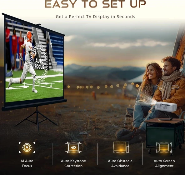 Aurzen Eazze D1 Akıllı Projektör WiFi ve Bluetooth - Yerel 1080P Film - Gümüş - 2