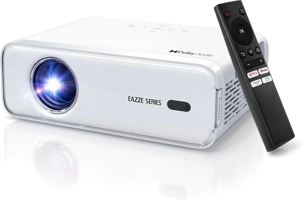 Aurzen Eazze D1 Akıllı Projektör WiFi ve Bluetooth - Yerel 1080P Film - Beyaz