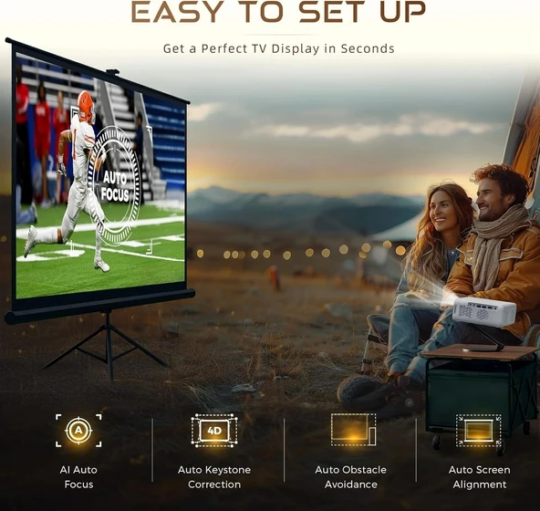 Aurzen Eazze D1 Akıllı Projektör WiFi ve Bluetooth - Yerel 1080P Film - Beyaz - 2