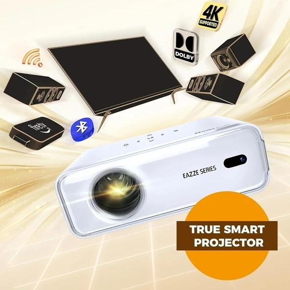 Aurzen Eazze D1 Akıllı Projektör WiFi ve Bluetooth - Yerel 1080P Film - Beyaz - 4