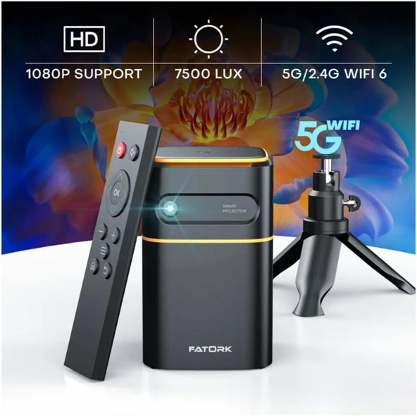 Fatork Tripodlu Projektör 1080P HD  5G WiFi -  Kısa Mesafeli Küçük Projektör