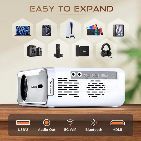Aurzen Eazze D1 Akıllı Projektör WiFi ve Bluetooth - Yerel 1080P Film - Gümüş - 4