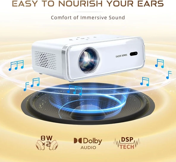 Aurzen Eazze D1 Akıllı Projektör WiFi ve Bluetooth - Yerel 1080P Film - Beyaz - 3