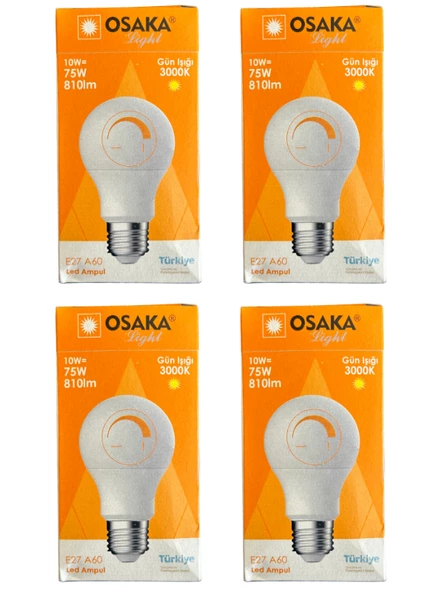 Osaka 10W (75W) 3000K (Günışığı) E27 Duylu Dim Edilebilir Led Ampul (4 Adet)