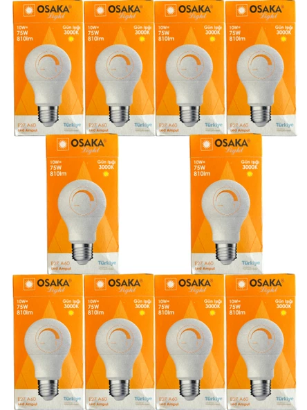 Osaka 10W (75W) 3000K (Günışığı) E27 Duylu Dim Edilebilir Led Ampul (10 Adet)