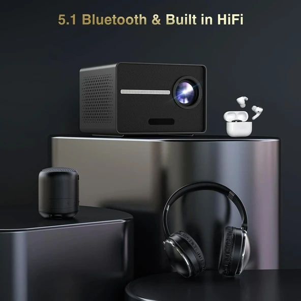 Happrun Mini Projektör, 1080P Destekli Taşınabilir Bluetooth Projektör Hoparlörlü - 4