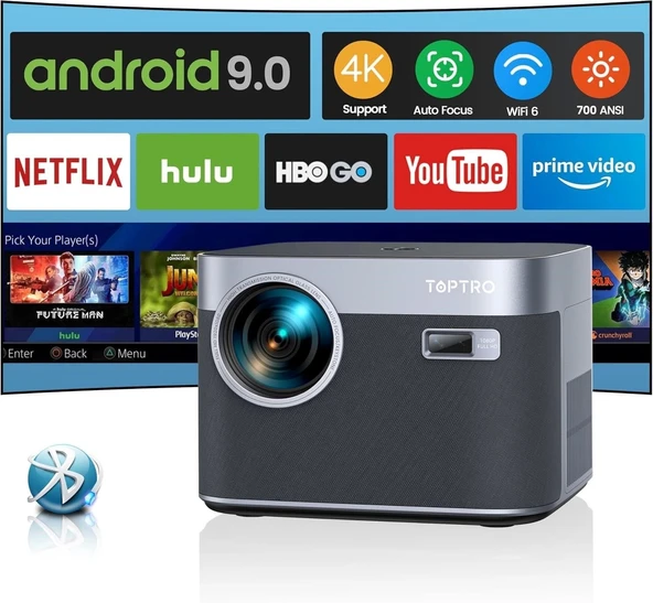 Toptro WiFi 6 ve Bluetooth 5.2 FHD Yerel 1080P - 700 ANSI, Toz Geçirmez