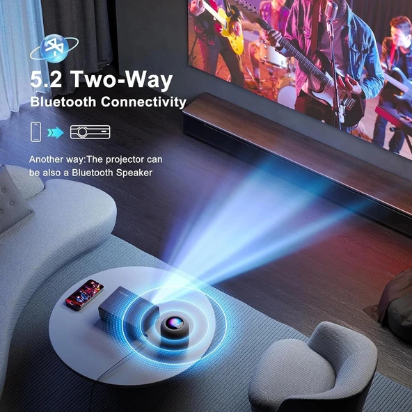Agreago WiFi 6 ve Bluetooth 5.2, 400 ANSI Yerel 1080P 4K Destekli Projektör - Mavi - 4