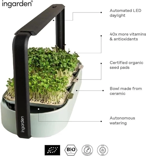 Ingarden Organik Süper Tohum Yetiştirme Kiti Otomatik 4 Kademe Led - Nane Yeşili - 3