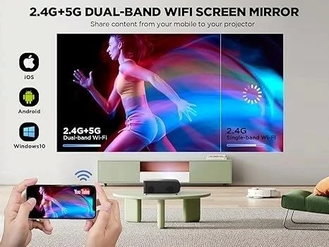 Dbpower 5G WiFi ve Bluetooth'lu Akıllı Projektör 1080P Netflix, Youtube - Gri - 2
