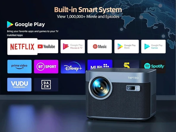 Toptro WiFi 6 ve Bluetooth 5.2 FHD Yerel 1080P - 700 ANSI, Toz Geçirmez - 3